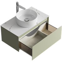 Подвесная тумба с одним ящиком 81 см, цвет зеленый шалфей со столешницей мрамор белый и наставным умывальником арт-GE01081SH+STG814X476MW — фото 2, Тумбы с раковиной