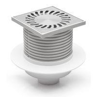 Душевой трап AZARIO DN50 12,2х12,2см, пластиковый, с воротником, вертикальный слив, универсальный, решетка из нержавеющей стали арт-AZ-420 X L — фото 1, Трапы для душа