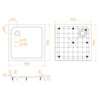 Душевой поддон квадратный RGW SMC-C-088 Белый 900x900 12350199-01 — фото 5, Стеклопластиковые душевые поддоны