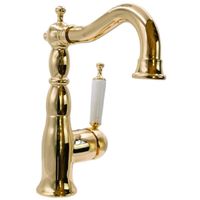 OXFORD См-ль д/раковины моноком., донный клапан "click-clack", ручка белая, золото арт-19172 — фото 3, Смесители для раковины