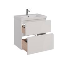 Тумба Lemark VEON 60 см под 1 раковину, подвесная/напольная, 2 ящика, цвет корпуса, фасада: Белый гл арт-LM01V60T — фото 3, Тумбы под раковину