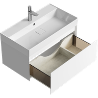 Подвесная тумба с одним ящиком 81 см, цвет белый с умывальником арт-GE01081WM — фото 1, Тумбы с раковиной