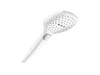 Ручной душ, Hansgrohe, Raindance Select E, размер душевого диска, мм-120, форма-квадратная, количество режимов-3, тип струи-Rain, RainAir, Whirl, цвет-белый матовый, переключение типов струи с помощью кнопки Select, соединительная резьба G 1/2" арт-26520700 — фото 1, Лейки для душа