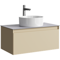 Подвесная тумба с одним ящиком 81 см, цвет морская дюна со столешницей серый камень и наставным умывальником арт-GE01081MD+STG814X476GS — фото 5, Тумбы с раковиной