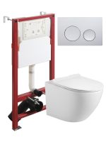 Agger Унитаз подвесной безободковый TORNADO белый с инсталляцией, микролифт, кнопка смыва хром арт-ATI09150+APB100 — фото 1, Комплекты унитаз + инсталляция