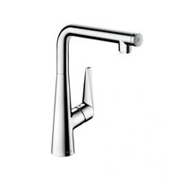 Смеситель для кухни, Hansgrohe, Talis Select M51, Eco, тип открывания воды-однорычажный, кнопка Select для комфортного включения/выключения воды, тип регулирования воды-керамический картридж, монтаж-на раковину/столешницу, отверстия для монтажа-1, высота, мм-339, вынос излива, мм-208, тип излива-поворотный 110°, 150° или 360°, тип подводки-гибкая, стандарт подвода воды-3/8", цвет-хром арт-72825000 — фото 1, Смесители для кухни