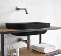 Раковина Scarabeo GLAM полувстраиваемая перелива без отверстий цвет черный матовый с антибактериальным и грязеотталкивающим покрытием BIOKER арт-1805 49 BK — фото 1, Раковины накладные