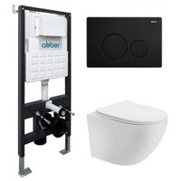 Комплект подвесной унитаз ABBER Bequem AC1100T белый с инсталляцией AC0105 и кнопкой AC0121MB черный матовый AC1100T-AC0105-AC0121MB — фото 1, Комплекты унитаз + инсталляция