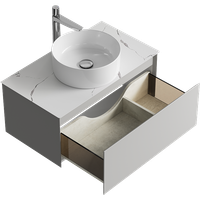 Подвесная тумба с одним ящиком 81 см, цвет серый туман со столешницей мрамор белый и наставным умывальником арт-GE01081ST+STG814X476MW — фото 2, Тумбы с раковиной