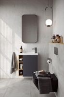 Подвесная тумба 60 см правая с одной дверью и открытыми полочками, цвет: корпус - дуб давос, фасад - серый матовый арт-ALB0106RDD+ALB0706GRМ — фото 4, Тумбы с раковиной