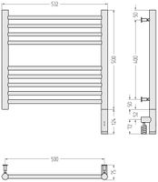 Полотенцесушитель электрический Сунержа Богема 3.0 прямая 500х500 МЭМ правый Матовый белый арт-30-5805-5050 — фото 3, Электрические полотенцесушители