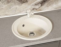 Кухонная мойка AZARIO Solo 505x505x190 искусственный мрамор, сифон в комплекте, цвет бежевый арт-CS00105232 — фото 3, Кухонные мойки