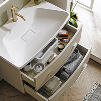 Подвесная тумба в цвете морская дюна с двумя ящиками с умывальником из литьевого мрамора арт-NER0108MD — фото 4, Тумбы с раковиной