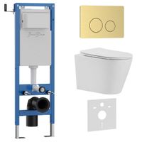 Комплект 3в1 IBERICA BLANCA инсталляция SILENCIO MINI, унитаз BURGOS ALTO белый, кнопка смыва INOX-O золото матовое (IB.001M.BRA.234.815) — фото 1, Комплекты унитаз + инсталляция