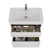 Тумба Lemark COMBI 80 см под 1 раковину, подвесная/напольная, 2 ящика, цвет планки: Чёрный, цвет кор арт-LM03C80T-black — фото 2, Тумбы под раковину