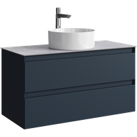 Подвесная тумба с двумя ящиком 100 см, цвет серый со столешницей серый камень и наставным умывальником арт-GE01102GRM+STG1014X456GS — фото 5, Тумбы с раковиной