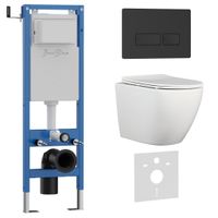 Комплект 3в1 IBERICA BLANCA инсталляция SILENCIO MINI, унитаз BILBAO ALTO белый, кнопка смыва ESTI-R черный матовый (IB.001M.BLA.234.212) — фото 1, Комплекты унитаз + инсталляция