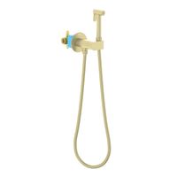 AQ1024BG ОБЕРОН комплект для гигиенического душа встроенный (смеситель + гигиеническая лейка + шланг), шлиф. золото — фото 1, Гигиенические души