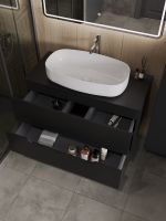 Orange Line Li-100TubMDF+B07-675W тумба с раковиной подвесная 100 см, черный/белый Li-100TubMDF+B07-675W — фото 4, Тумбы с раковиной