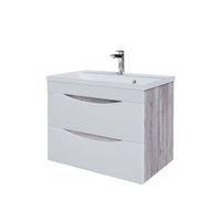 Тумба подвесная "ТАЛИС-80 см" с 2-я ящ.(ум.Classika-80) бетон пайн/белый глянец 108014 — фото 1, Комоды и тумбы для ванной комнаты