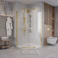 Душевое ограждение Grossman Pragma (90х90х195) трапеция,распашная,золото сатин,стекло прозрачное, 1 место арт-302.K33.03.9090.32.00 — фото 4, Душевые уголки трапеция