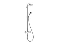 Душевая стойка, Hansgrohe, Croma, смеситель-есть, тип открывания воды-двухвентильный, тип регулирования воды-термостатический картридж, верхний душ-есть, форма верхнего душа-круглая, размер верхнего душа-220, держатель верхнего душа-есть, вынос, мм-508, количество режимов верхнего душа-1, тип струи верхнего душа-RainAir, размер штанги, мм-1038, ручной душ-есть, размер ручного душа-100, количество режимов ручного душа-4, тип струи ручного душа-Rain, обычная, Shampoo, массажная, шланг-есть, размер шланга, мм-1600, цвет-хром арт-27185000 — фото 1, Душевые стойки