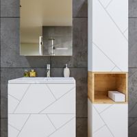 Тумба с раковиной и нишей Бриклаер , белый/дуб бунратти арт-КРИСТАЛЛ 60B — фото 5, Тумбы с раковиной