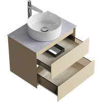 Подвесная тумба с двумя ящиками 65 см, цвет морская дюна со столешницей серый камень и наставным умывальником арт-GE01652MD+STG662X476GS — фото 2, Тумбы с раковиной