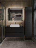 Orange Line Li-100TubMDF+B04-500W тумба с раковиной подвесная 100 см, черный/белый Li-100TubMDF+B04-500W — фото 5, Тумбы с раковиной