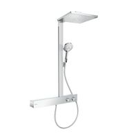 Душевая стойка, Hansgrohe, Raindance E, смеситель-термостат ShowerTablet 600, верхний душ-есть, форма верхнего душа-квадратная, размер верхнего душа-300*300, держатель верхнего душа-есть, вынос, мм-405, количество режимов верхнего душа-1, тип струи верхнего душа-RainAir, размер штанги, мм-1066, ручной душ-есть, размер ручного душа-128, шланг-есть, размер шланга, мм-1600, цвет-хром арт-27363000 — фото 1, Душевые стойки