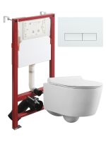 Agger Унитаз подвесной безободковый белый с инсталляцией, микролифт, кнопка смыва белая арт-ATI05100+APB288 — фото 1, Комплекты унитаз + инсталляция