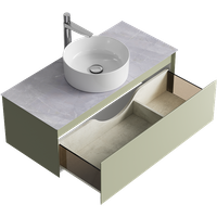 Товар: Подвесная тумба с одним ящиком 100 см, цвет зеленый шалфей со столешницей серый камень и наставным умывальником арт-GE01101SH+STG1014X456GS - фото 2 Подвесная тумба с одним ящиком 100 см, цвет зеленый шалфей со столешницей серый камень и наставным умывальником арт-GE01101SH+STG1014X456GS — фото 2, Тумбы с раковиной