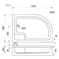 ПД19 Поддон 120х80 1/4 круга, средний с сиденьем, правый в комплекте арт-Щ0000038232 — фото 2, Акриловые душевые поддоны