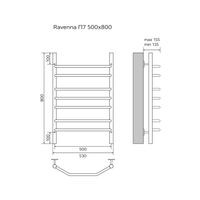 Полотенцесушитель водяной AZARIO RAVENNA 500/800 7 секций, нижнее/диагональное подключение, 1/2", хром арт-AZ07158 — фото 4, Водяные полотенцесушители