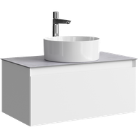 Подвесная тумба с одним ящиком81 см, цвет белый со столешницей серый камень и наставным умывальником арт-GE01081WM+STG814X476GS — фото 5, Тумбы с раковиной