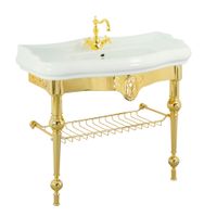 BELLA Комплект консоль напольная 100 см. с решеткой золото, раковина керамика белая 31191 — фото 1, Консоли для раковины