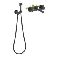 Смеситель для раковины встроенный с термостатом, с гигиеническим душем Timo Saona 2383/03SM черный — фото 1, Смесители для раковины