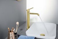 ЕВРОПА смеситель для раковины высокий 215, без донного клапана, шлиф. золото арт-AQ1304BG — фото 3, Смесители для раковины