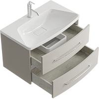 Подвесная тумба в цвете морская дюна с двумя ящиками с умывальником из литьевого мрамора арт-NER0108MD — фото 2, Тумбы с раковиной