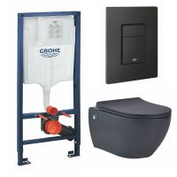 КОМПЛЕКТ: Инсталляция Grohe RAPID SL 3 В 1 ДЛЯ УНИТАЗА, ВЫСОТА УСТАНОВКИ 1,13 М. чёрный матовый + Bogen Унитаз подвесной безободковый с форсункой биде со встроенным смесителем горячей и холодной воды с быстросъёмным сиденьем микролифт черный матовый GRH939343670 — фото 2, Комплекты унитаз + инсталляция