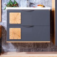 Тумба под раковину подвесная Бриклаер Форест дуб золотой/антрацит, 80 см 4627125414657 — фото 1, Тумбы с раковиной