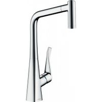Смеситель для кухни, Hansgrohe, Metris M71, Eco, тип открывания воды-однорычажный, тип регулирования воды-керамический картридж, монтаж-на раковину/столешницу, отверстия для монтажа-1, высота, мм-430, вынос излива, мм-237, тип излива-выдвижной, поворотный, 2 режима струи-ламинарная струя, душевая струя, тип подводки-гибкая, стандарт подвода воды-3/8", цвет-хром арт-14780000 — фото 1, Смесители для кухни