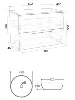 Orange Line Li-80TubMDF+B07-420W тумба с раковиной подвесная 80 см, черный/белый Li-80TubMDF+B07-420W — фото 2, Тумбы с раковиной