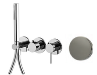 Смеситель для душа, Fima Carlo Frattini, Spillo Up, тип открывания воды-однорычажный, монтаж-настенный встраиваемый, отверстия для монтажа-3, в комплекте-держатель для душа с подводом воды, переключатель, гибкий шланг хромалюкс,мм-1500, ручной душ, внутренняя часть-необходимо заказать, цвет-брашированный никель арт-F3049WX8SN — фото 1, Смеситель для душа