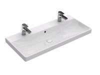 Раковина, Villeroy&Boch, Avento, ширина, мм-1000, глубина, мм-470, тип установки-на тумбу, отверстия для смесителя-два, перелив-есть, грязеотталкивающее покрытие-CeramicPlus, цвет-альпийский белый арт-4156A4R1 — фото 1, Раковины накладные