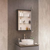 600х800 Зеркальный шкаф ПРАВЫЙ с подсветкой, подогревом и часами, корпус Антрацит арт-AQM9203 — фото 4, Зеркальные шкафы в ванную