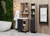 Пенал напольный OnikaТимбер 30.01 Серый мат./Дуб сонома арт-403067 — фото 1, Пеналы для ванной комнаты