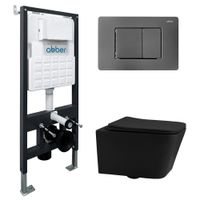 Комплект подвесной унитаз ABBER Rechteck AC1201MB черный матовый с инсталляцией AC0105 и кнопкой AC0120NG никель AC1201MB-AC0105-AC0120NG — фото 1, Комплекты унитаз + инсталляция