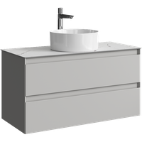 Подвесная тумба с двумя ящиком 100 см, цвет серый туман со столешницей мрамор белый и наставным умывальником арт-GE01102ST+STG1014X456MW — фото 5, Тумбы с раковиной
