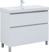 Товар: Тумба с раковиной Aquanet Вега 100 (Flat) напольная 2 ящ. цв. белый глянец 00345379 - фото 1 Тумба с раковиной Aquanet Вега 100 (Flat) напольная 2 ящ. цв. белый глянец 00345379 — фото 1, Тумбы с раковиной